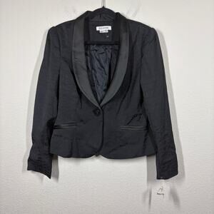Kay Unger 14 Reptile Print Satin Collar Single Breasted Blazer Jacket Black